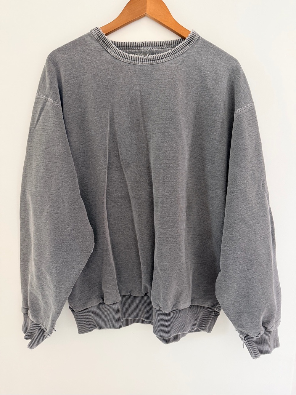 Men's Washed Gray Crewneck Sweater - Relaxed Fit
